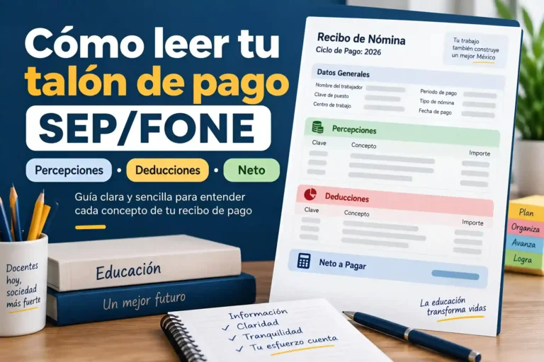 Cómo Leer un Talón de Pago SEP/FONE 2026: Percepciones, Deducciones y Neto 1 Cómo leer un talón de pago SEP/FONE con percepciones, deducciones y neto a pagar